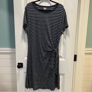 Chico’s Navy Dress with White Stripes and‎ Side Tie. Short Sleeved. Size 3.